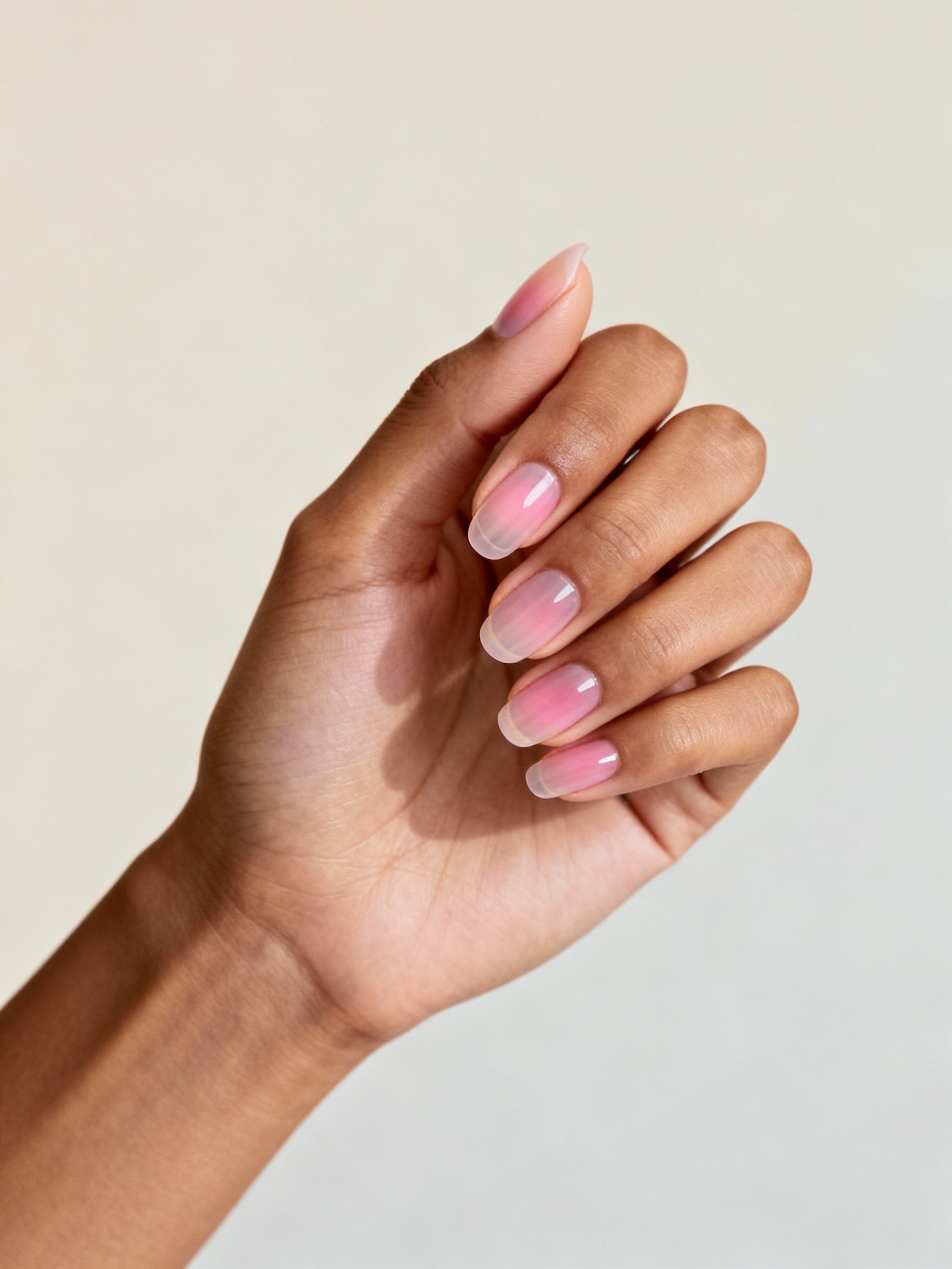 sheer milky pink glassy manicure