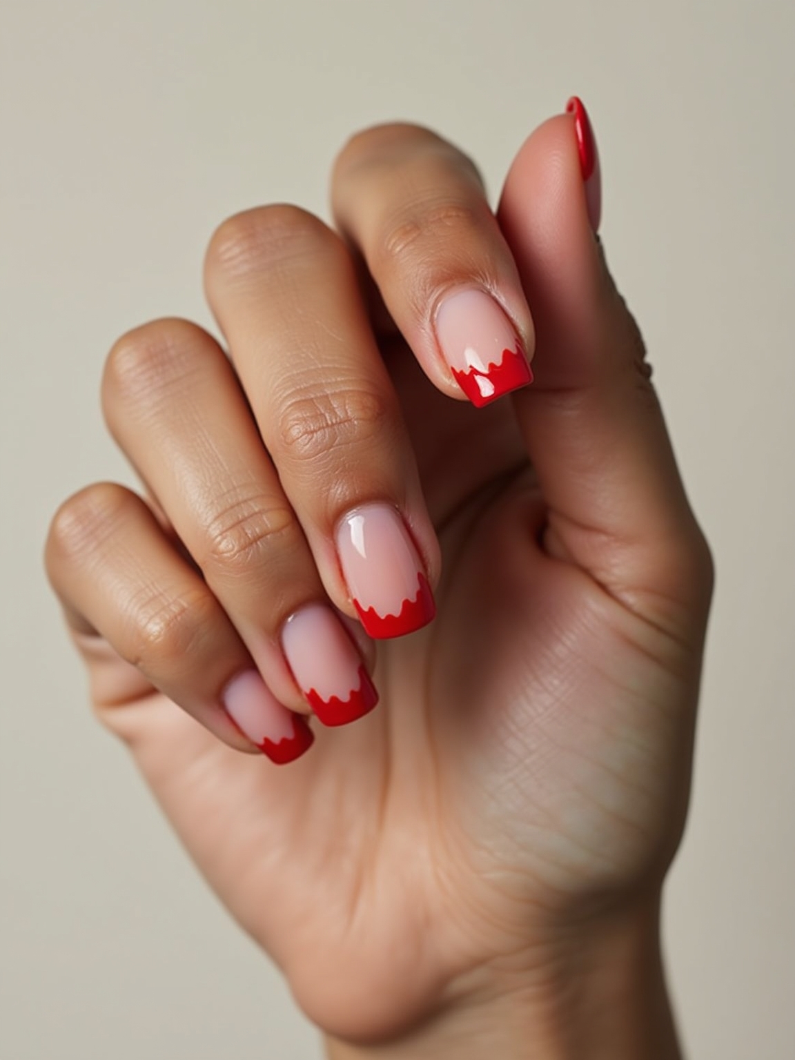 sheer nude crimson dripping tips