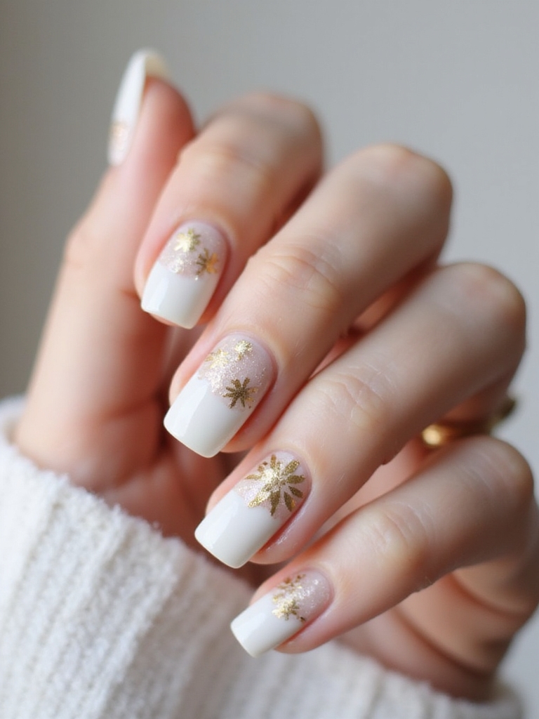 sheer nude gilded snowflakes