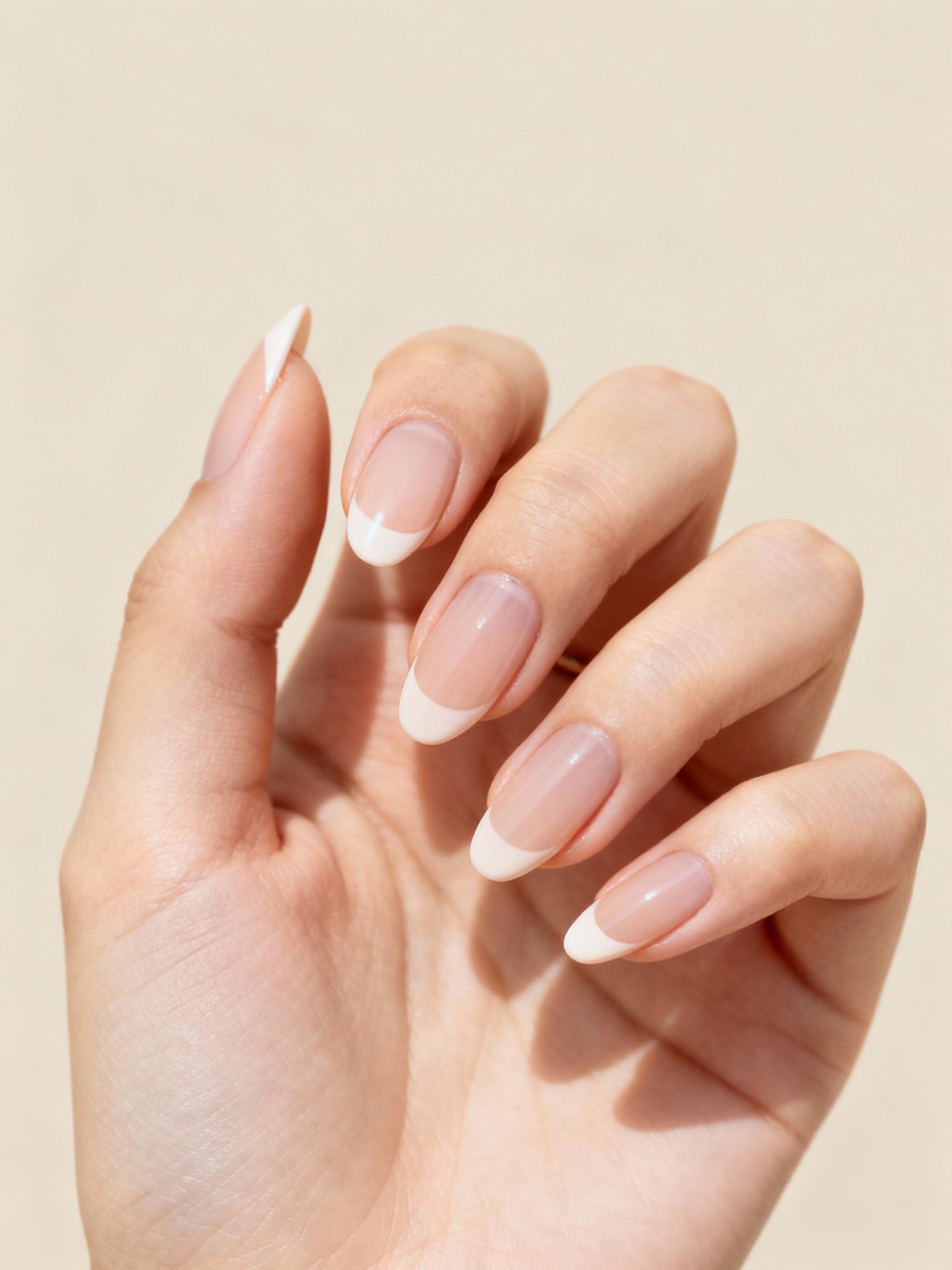 sheer nude glossy almond tips