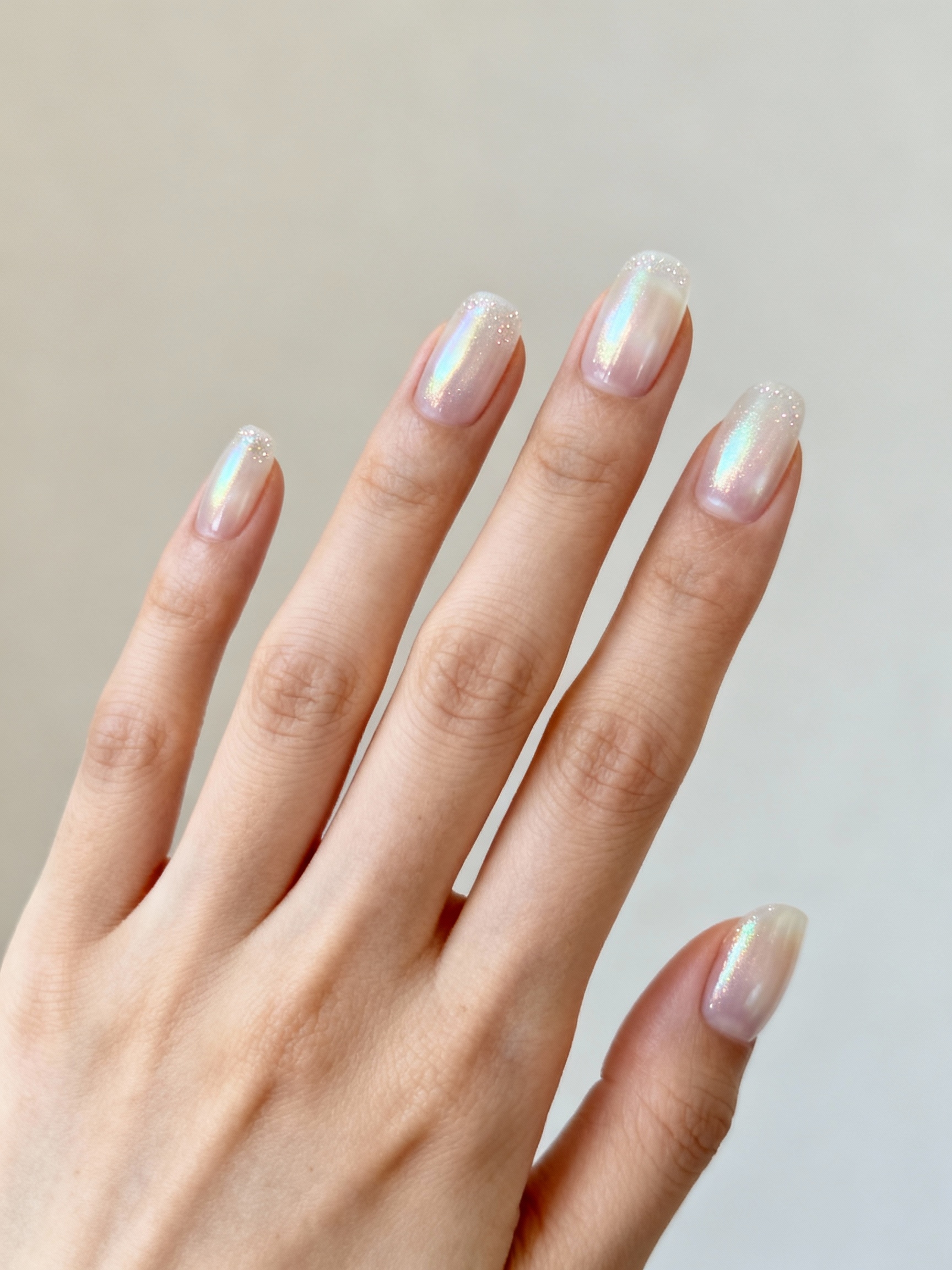 sheer pearlescent minimalist nail glow