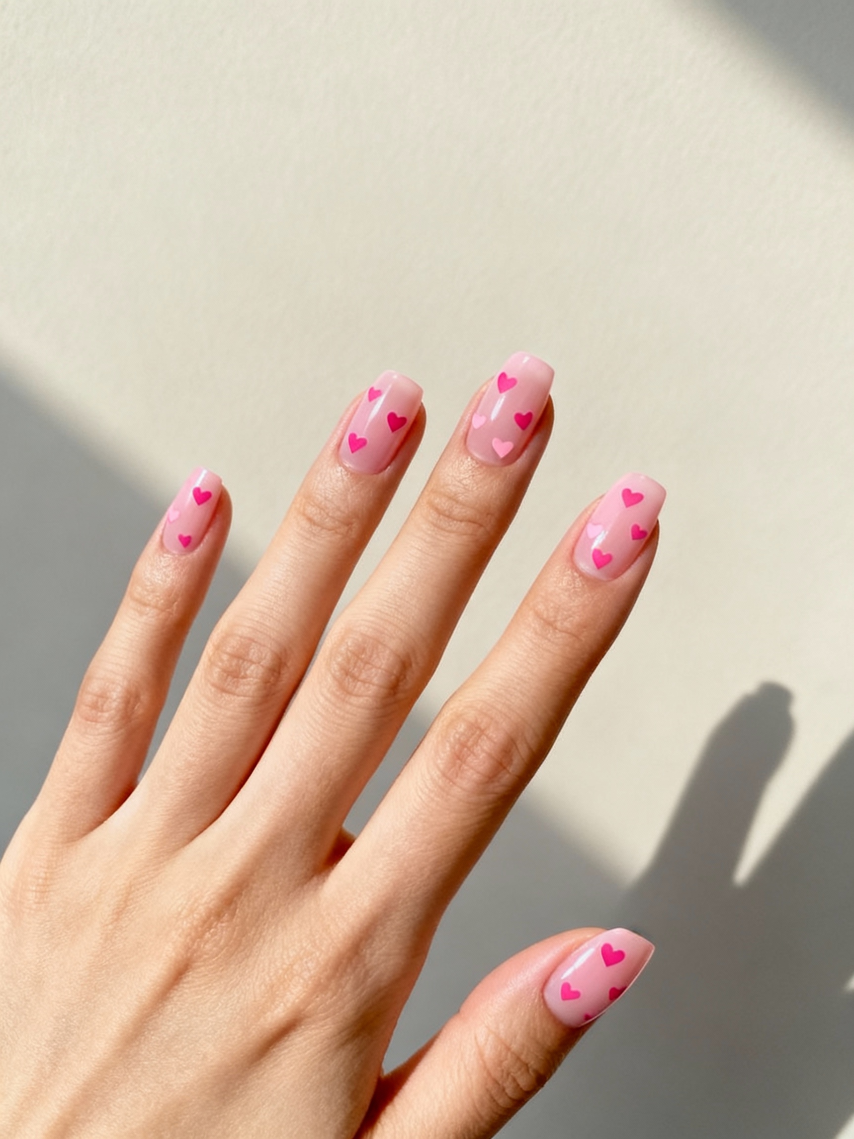 sheer pink micro heart manicure