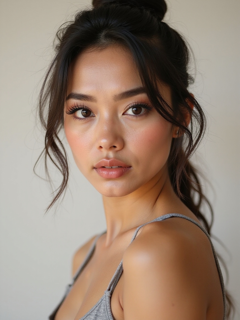 slick sweat sheen with bold brows