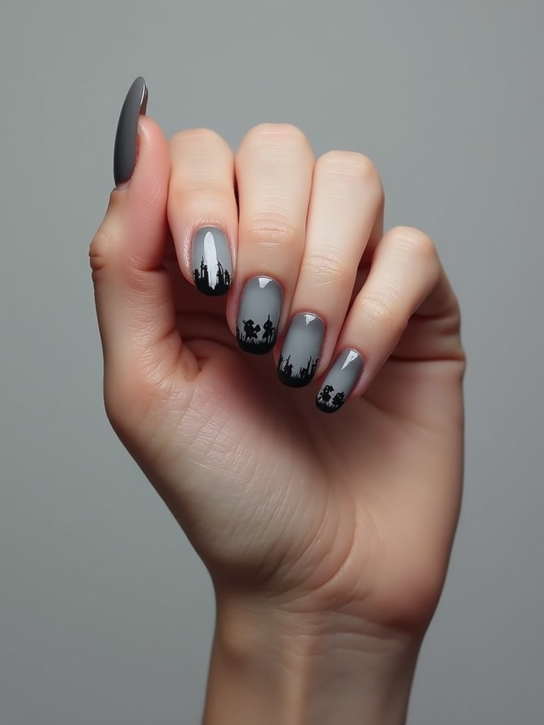 smoky moonlit cemetery nailart