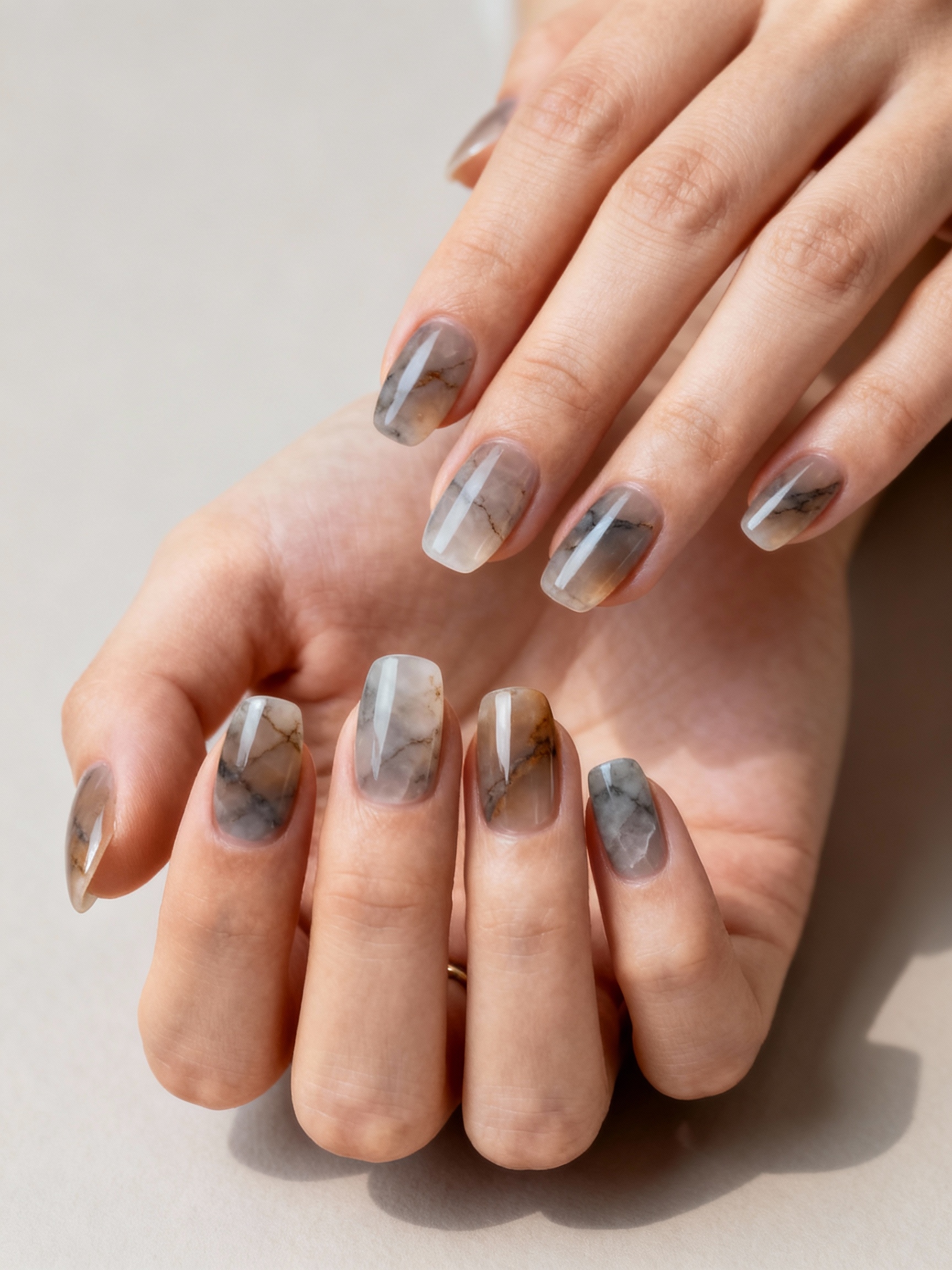 smoky quartz marble manicure