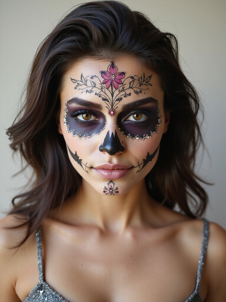 smoky sugar skull floral makeup