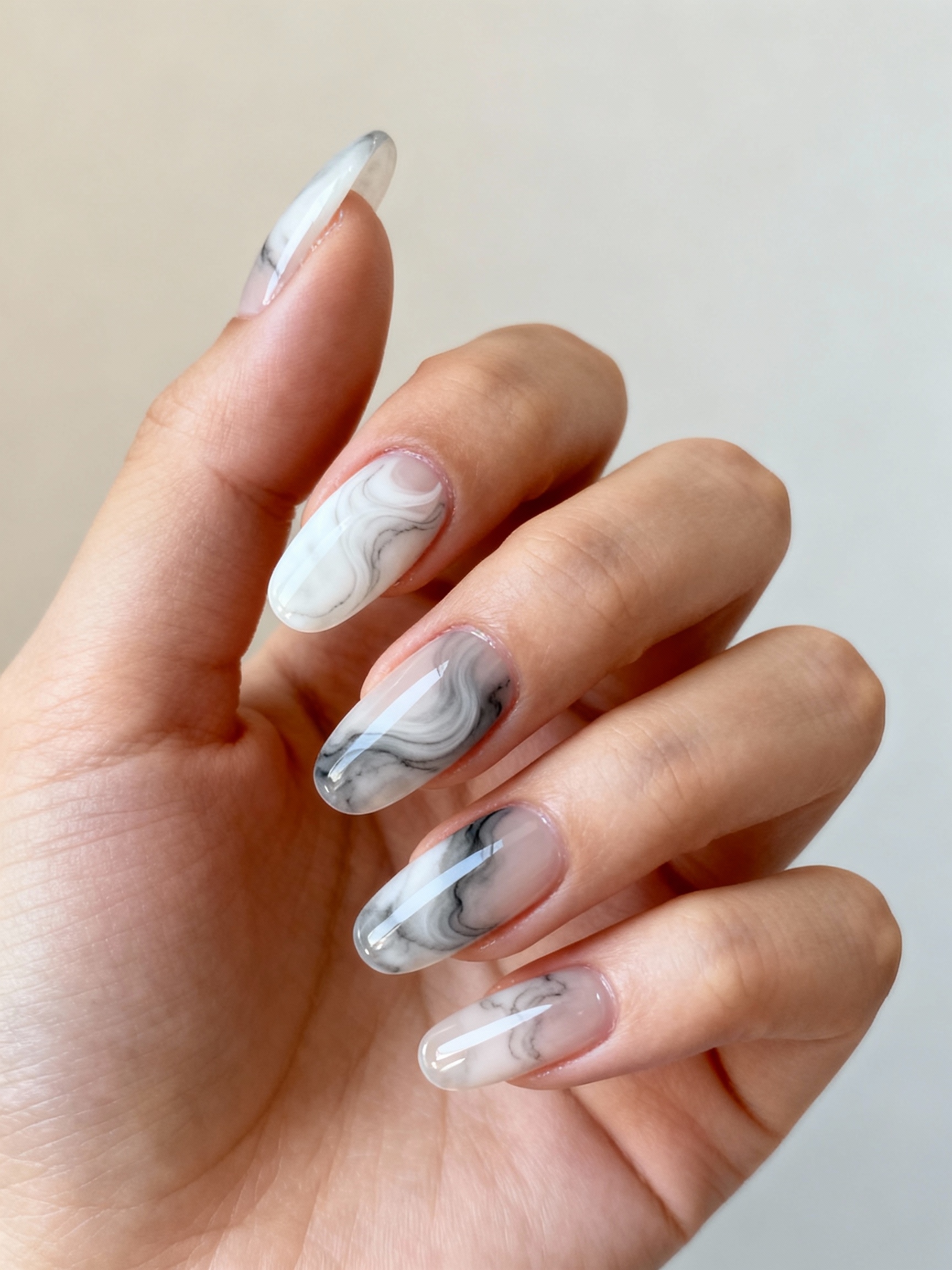 smoky translucent marbled nails