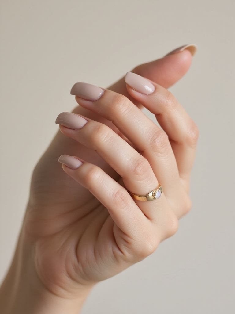 soft beige glossy short nails