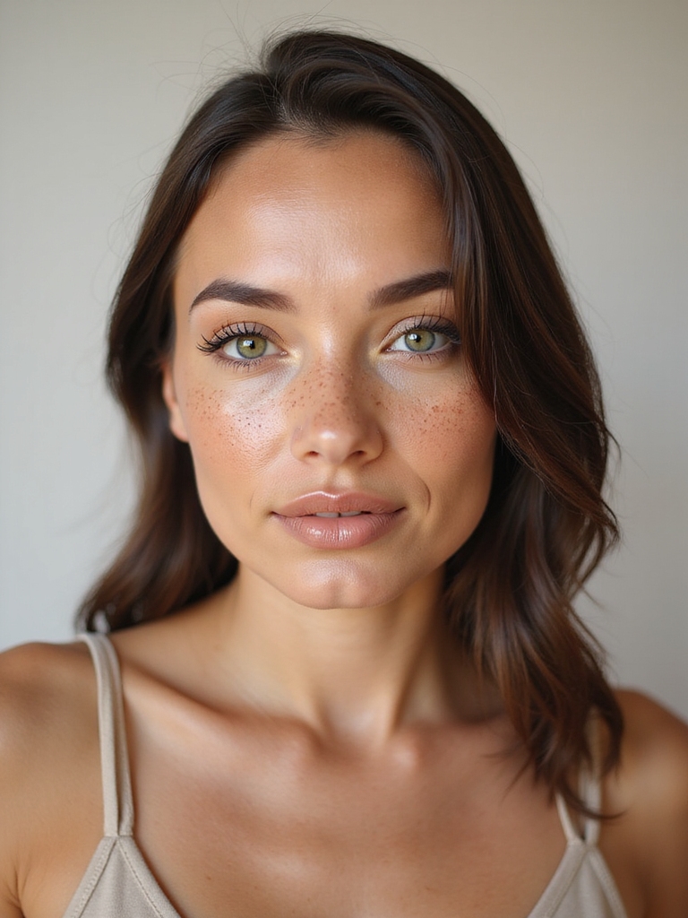 soft contoured freckled glowy makeup