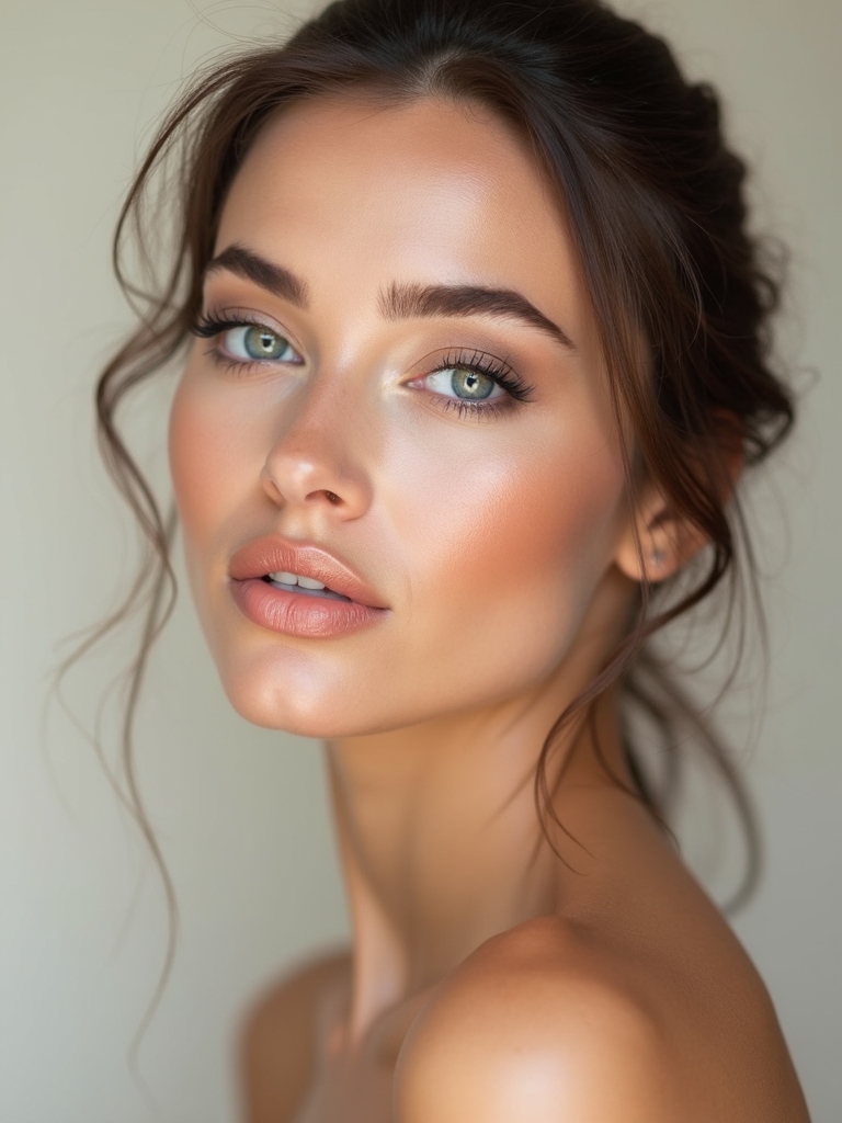 soft lined glossy nude lips