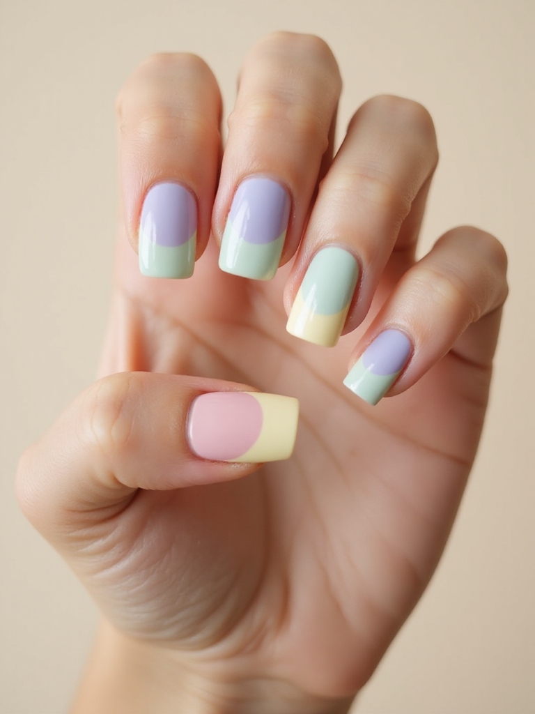 soft pastel color block nails