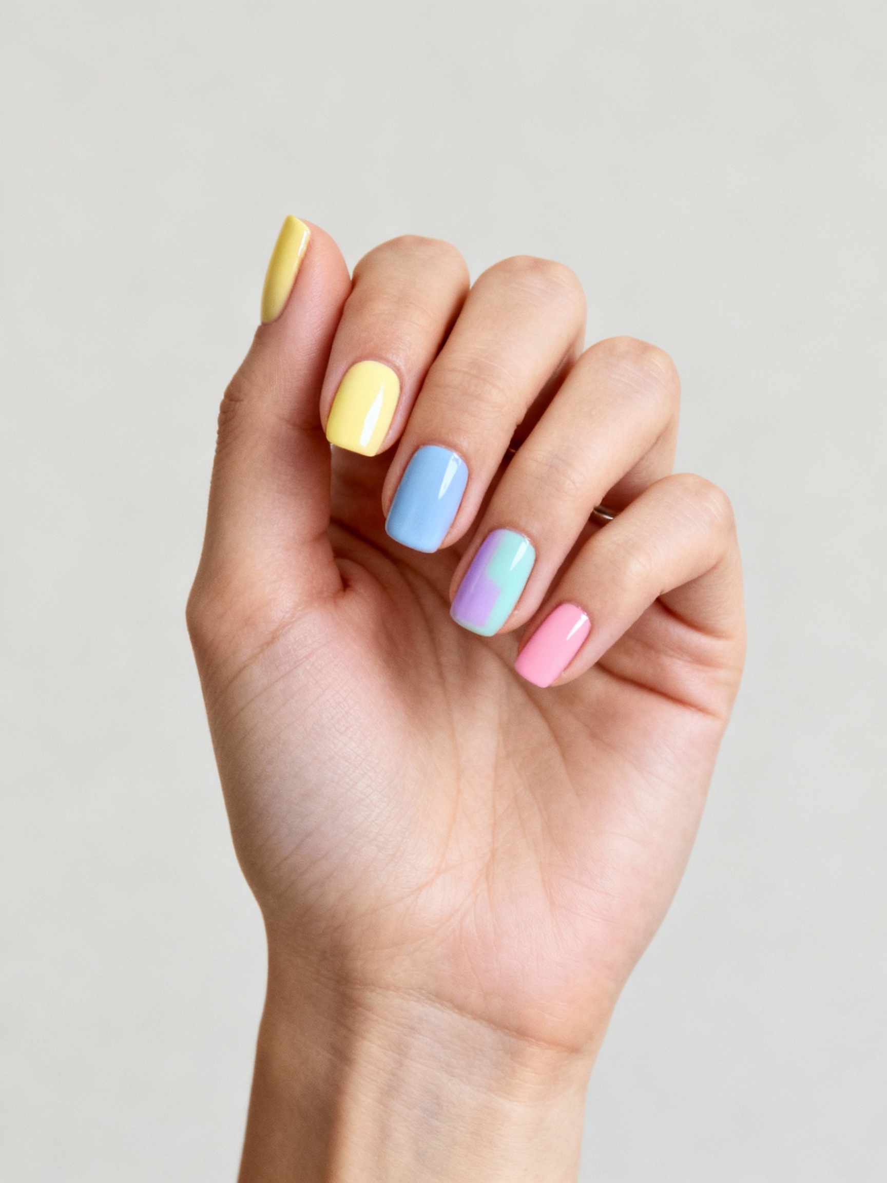 soft pastel skittle manicure
