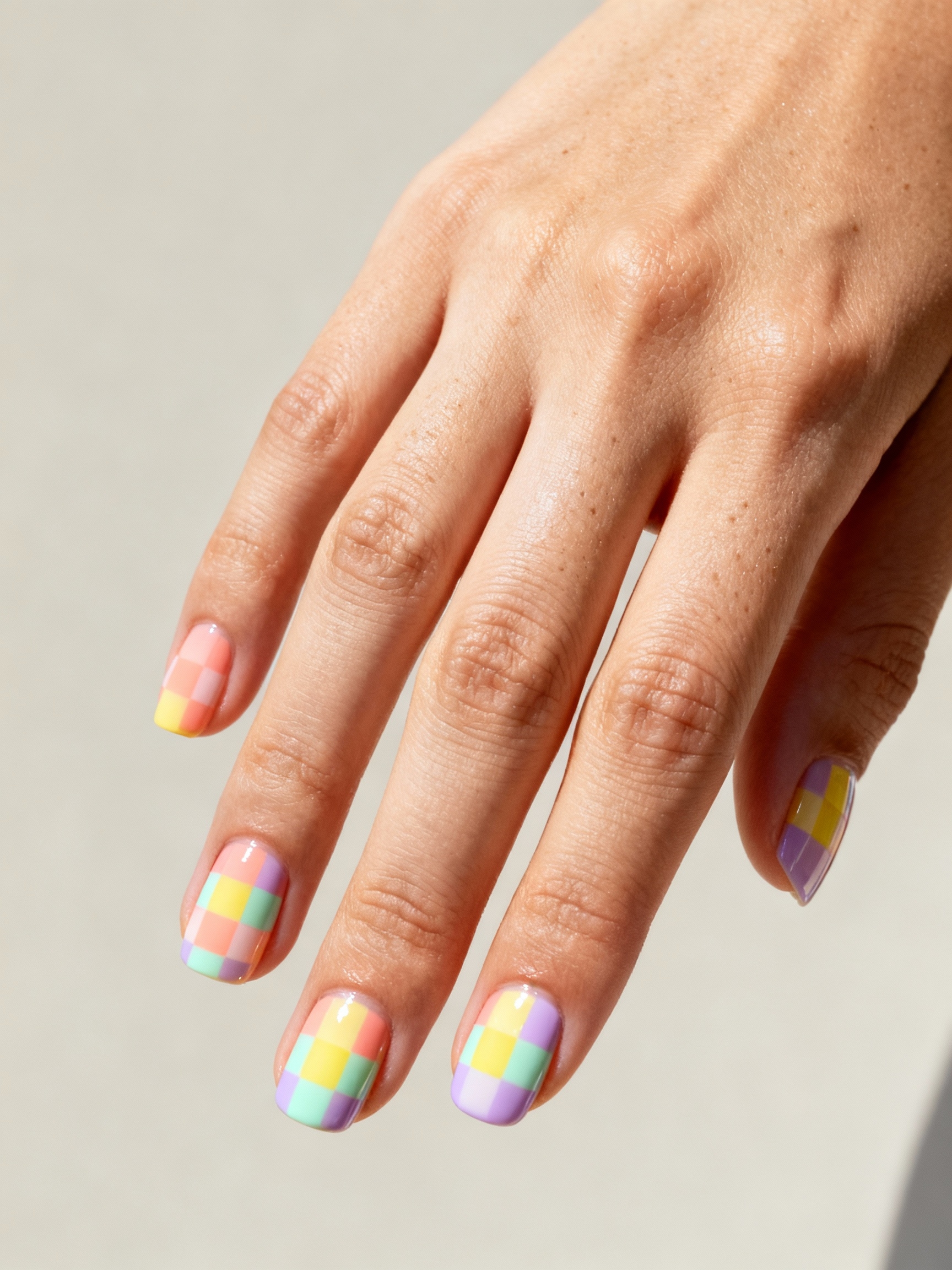 sorbet pastel checkerboard nails
