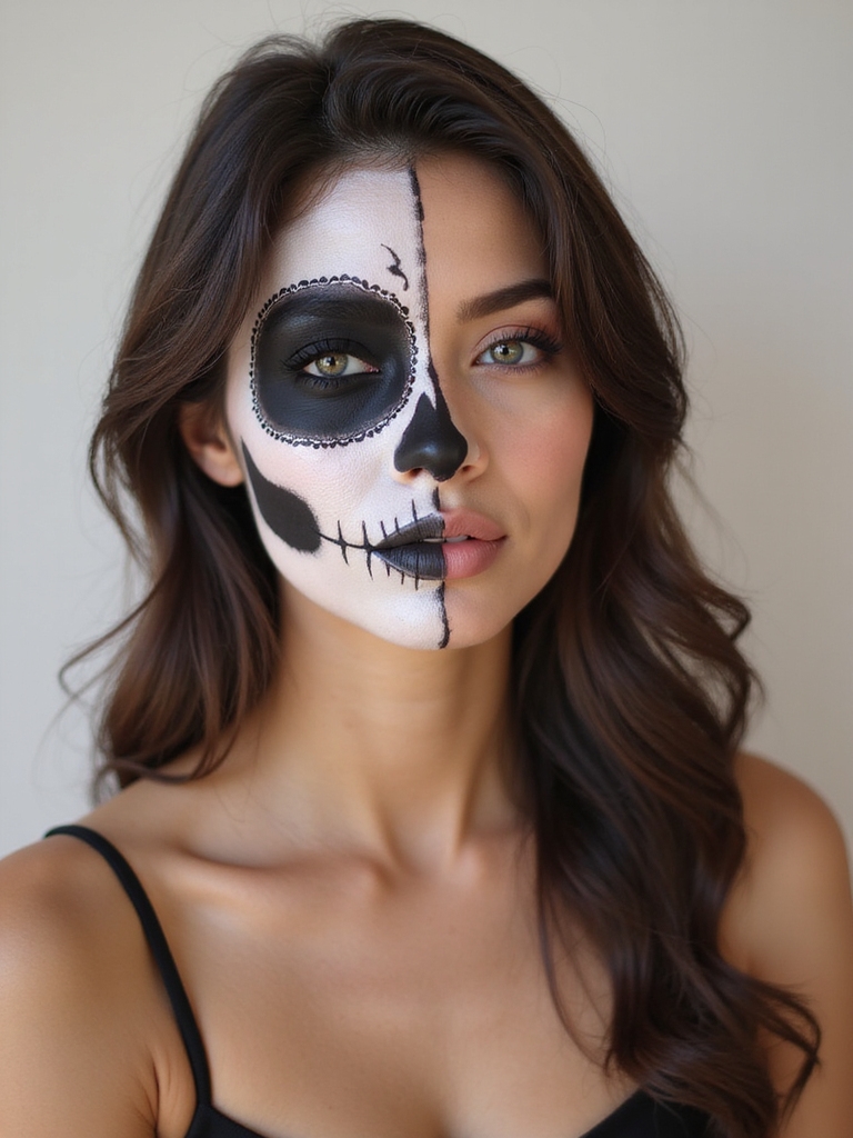 split face polished skull contrast