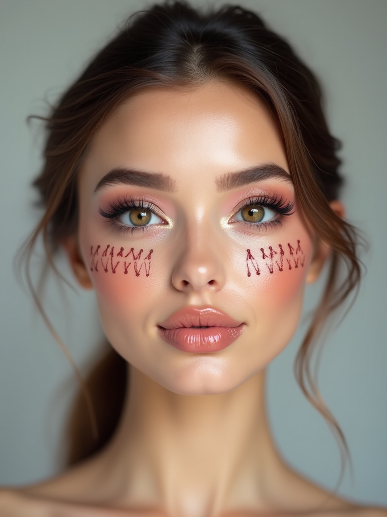 stitched doll cheeks smile