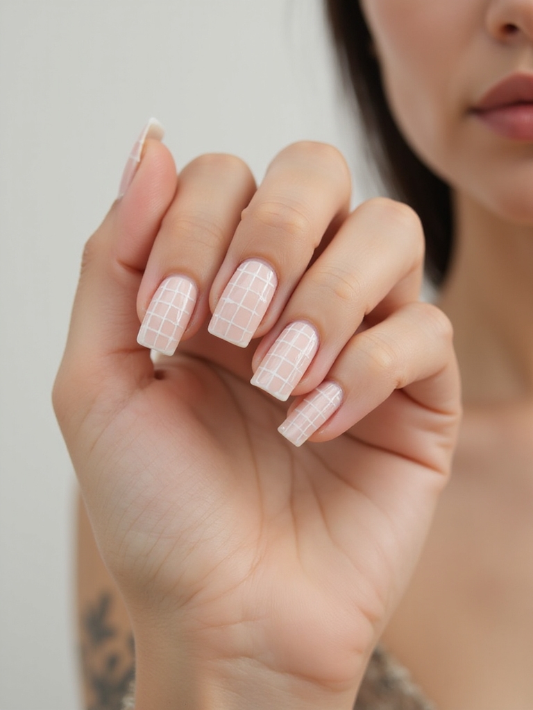 subtle grid on square nails