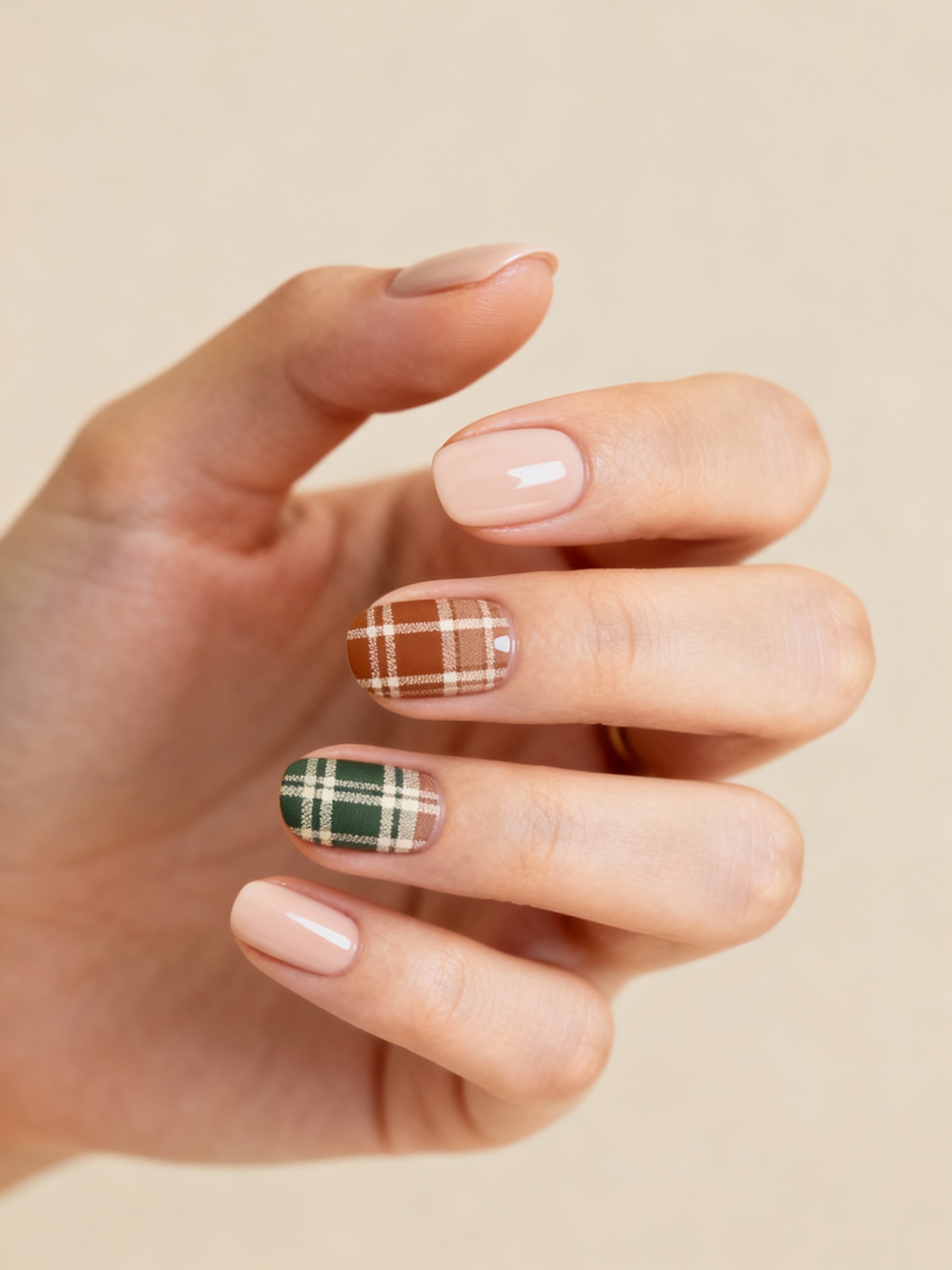 subtle micro plaid nail accents