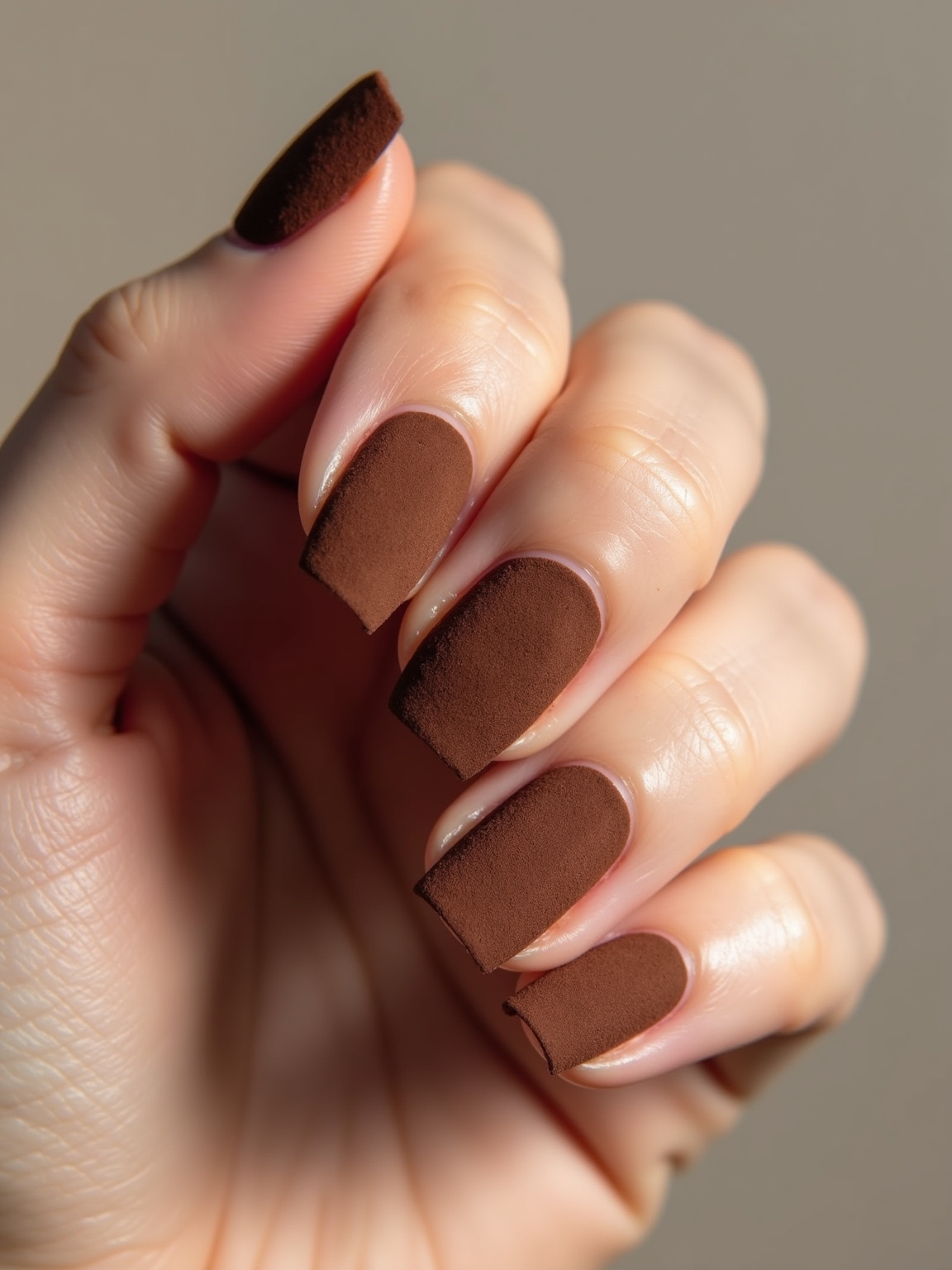 suede textured matte brown nails