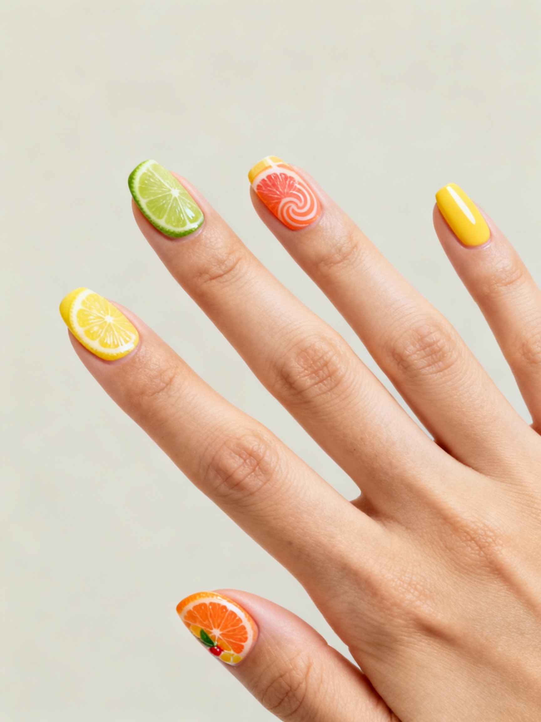 sunlit citrus mix match manicure