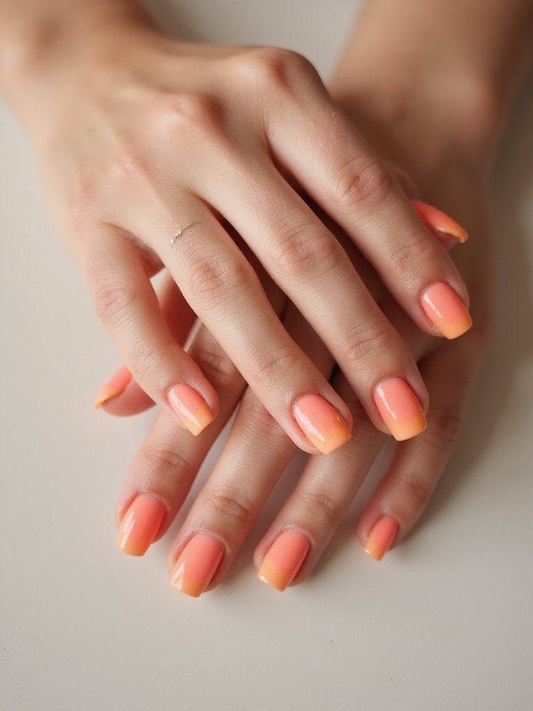 sunlit coral ombr manicure