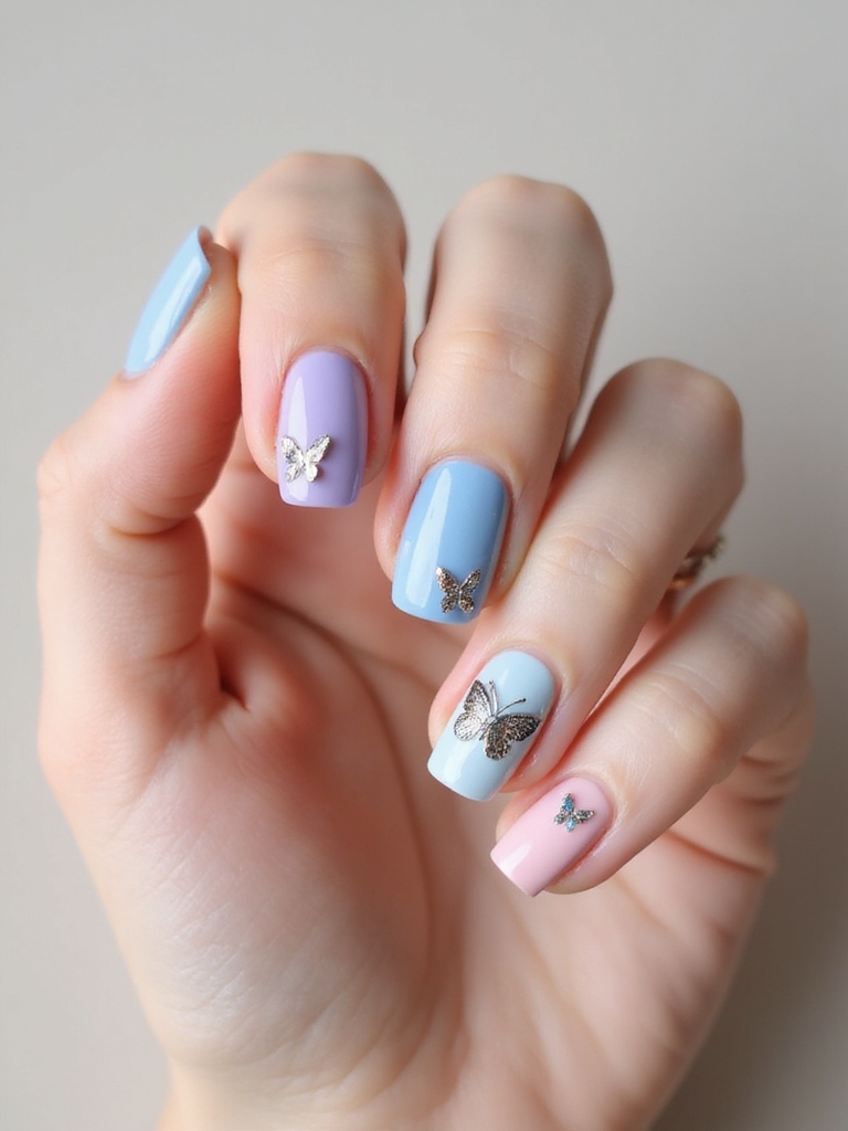 tiny pastel fluttering nail accents