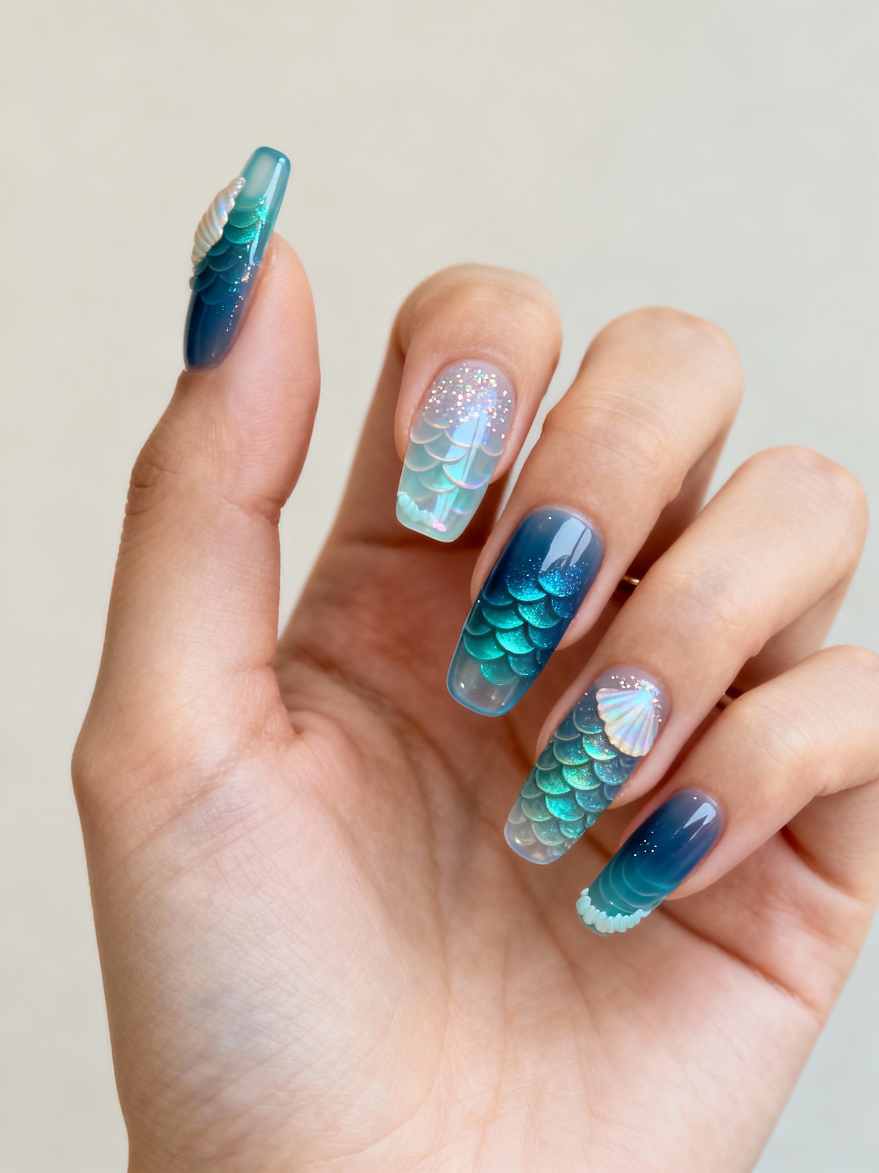 translucent layered deep sea manicure