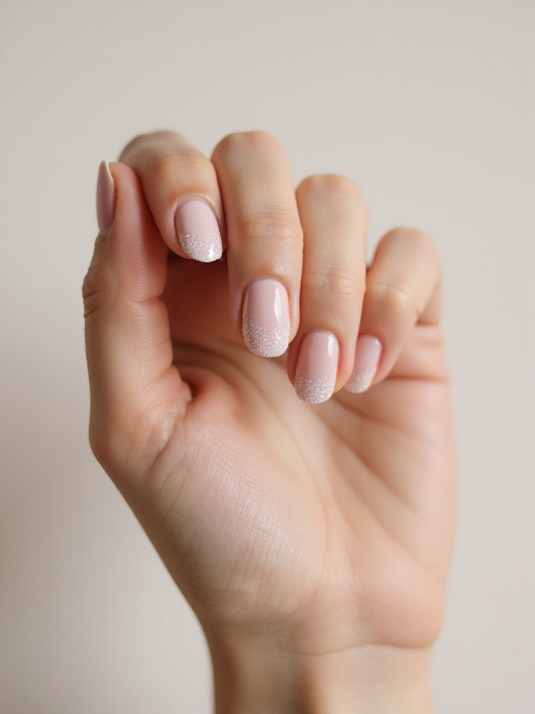 translucent milky manicure with sparkle