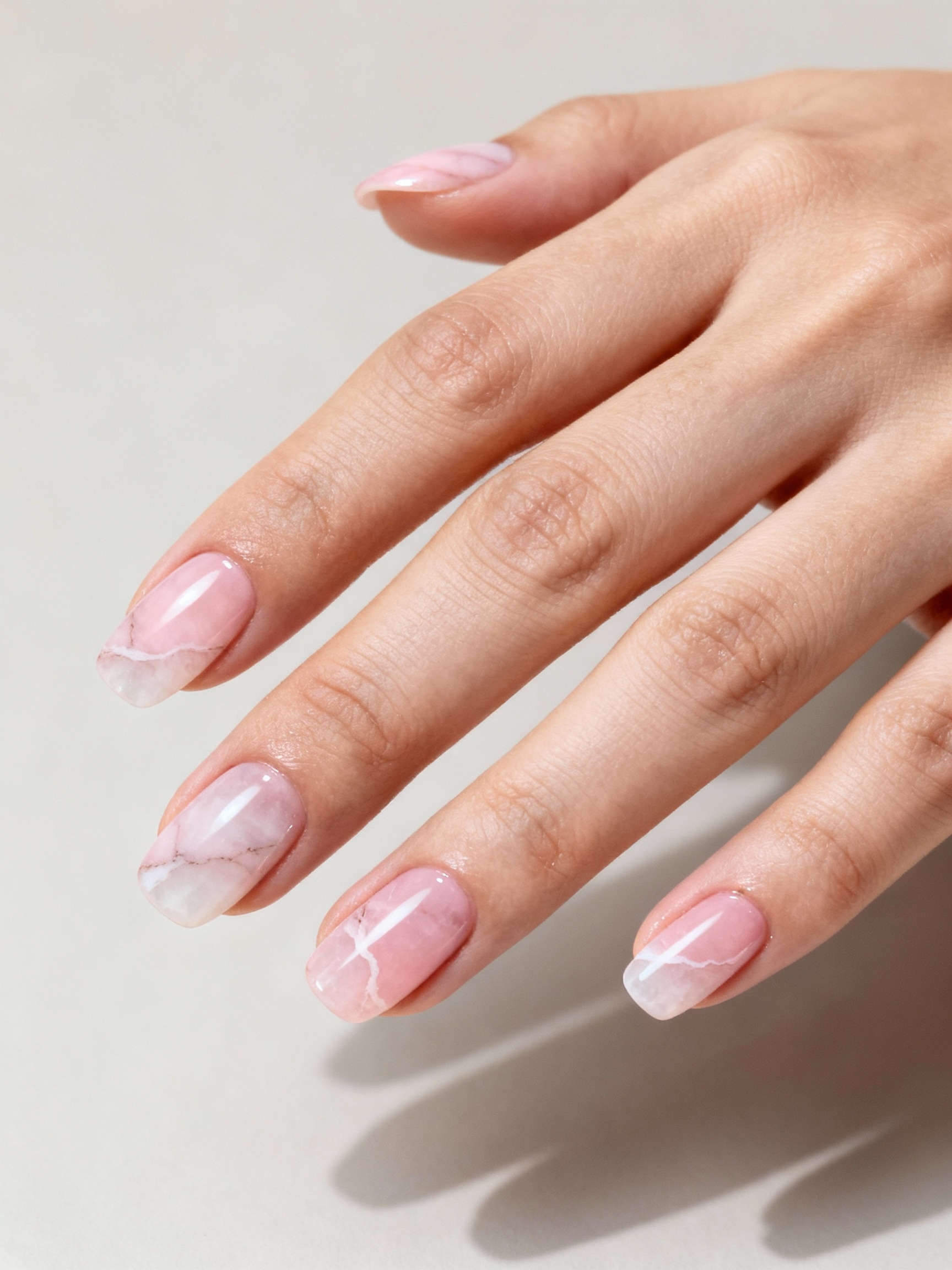 translucent pink marble nails