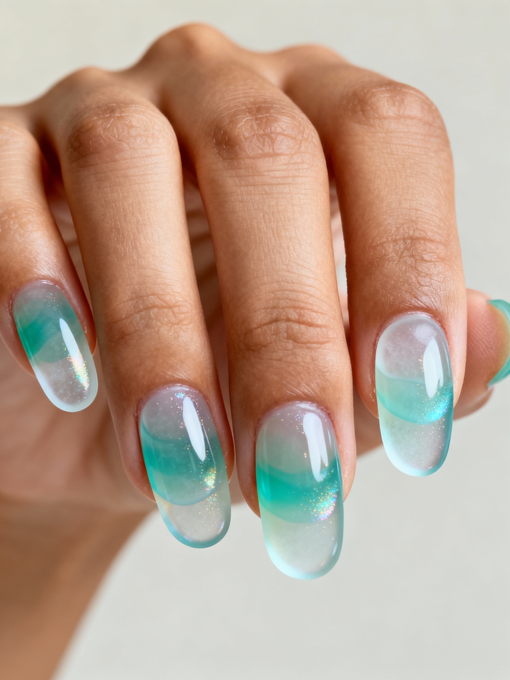 translucent sea glass teal manicure
