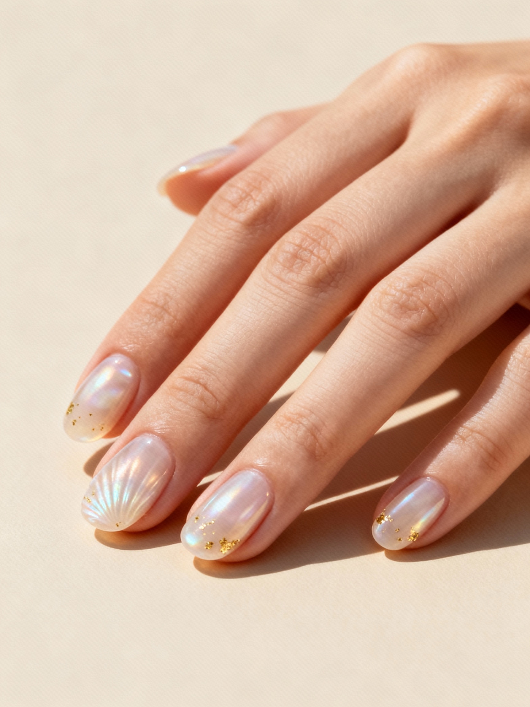 translucent seashell nails with gold