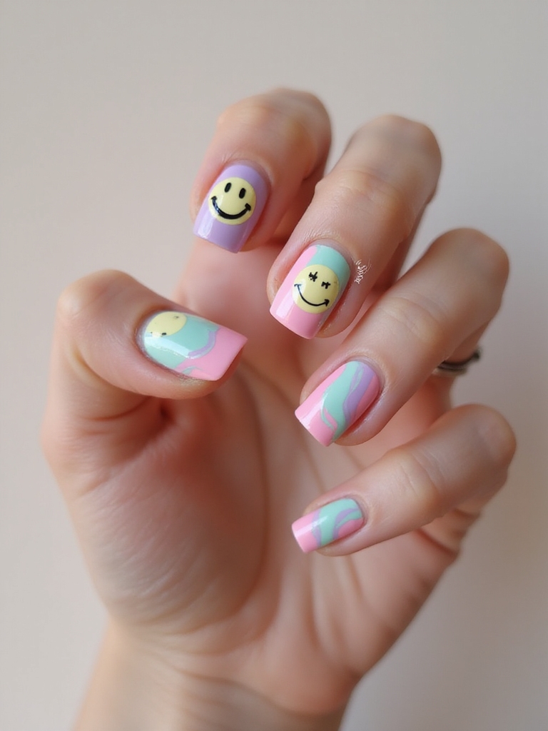 trippy neon smiley accents