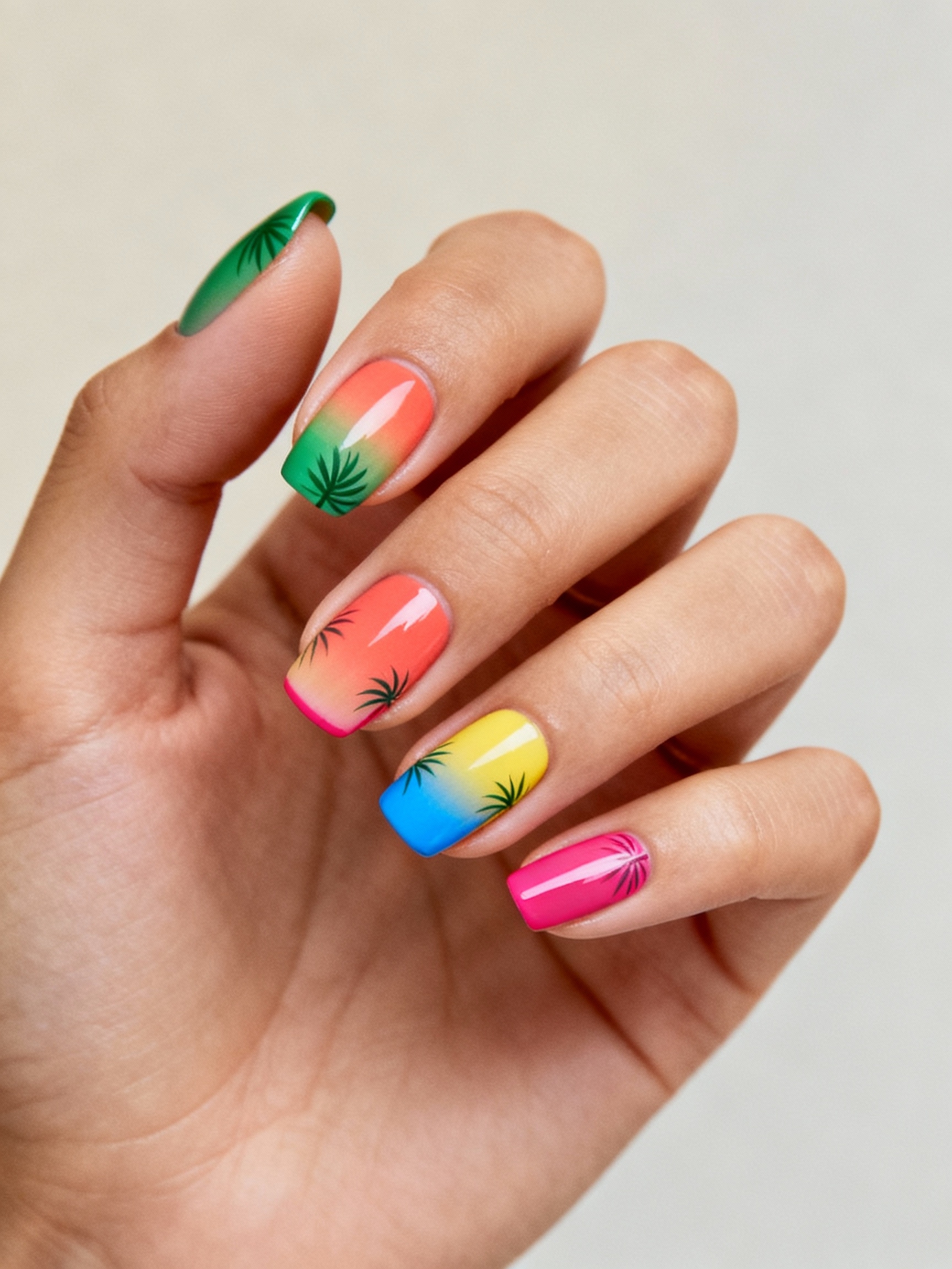 tropical glossy parrot inspired nails