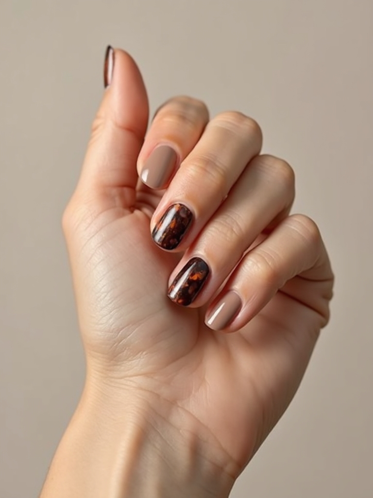 two tortoiseshell accent nails