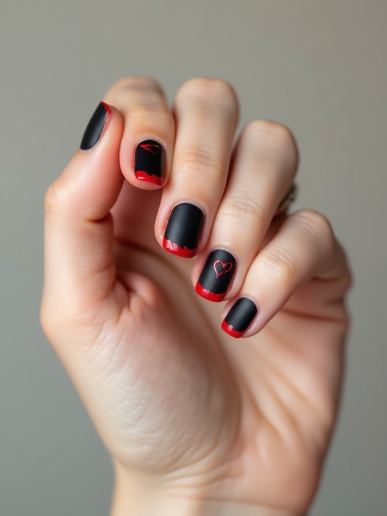 velvet black nails with crimson