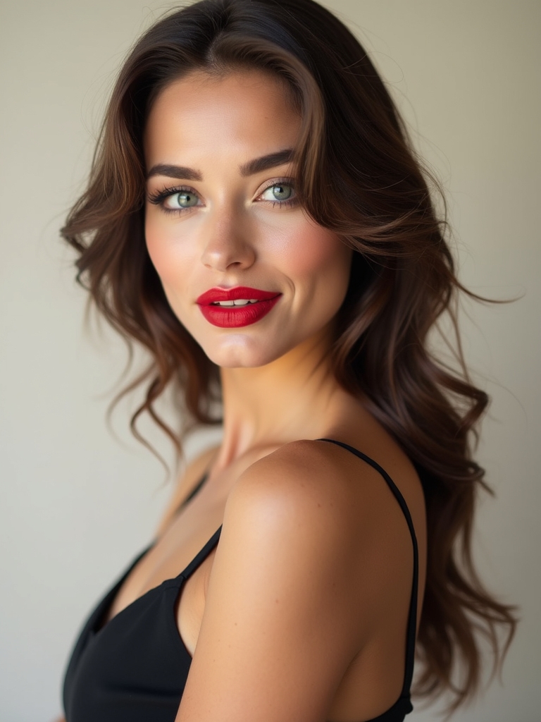velvet red lip minimalized eyes