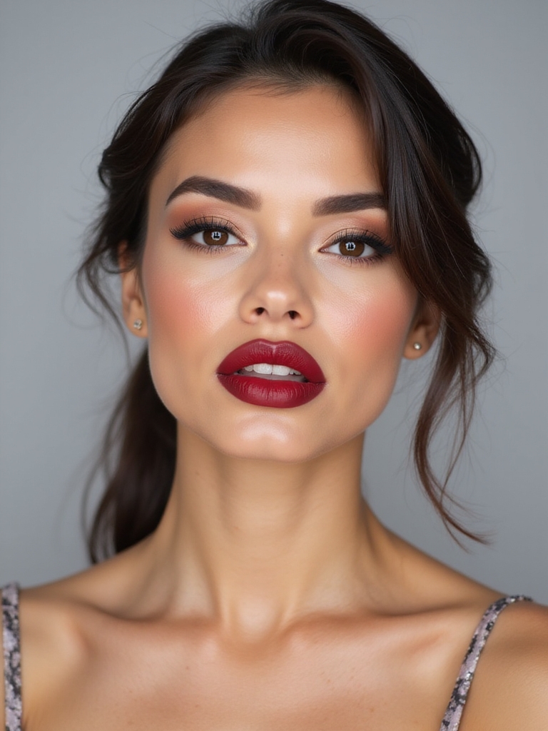 velvet red lips fluffy brows