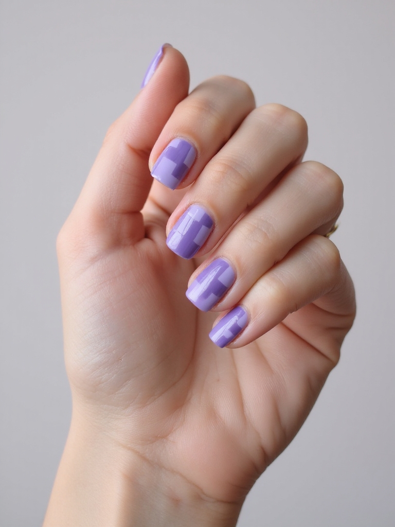 violet two tone checkerboard manicure