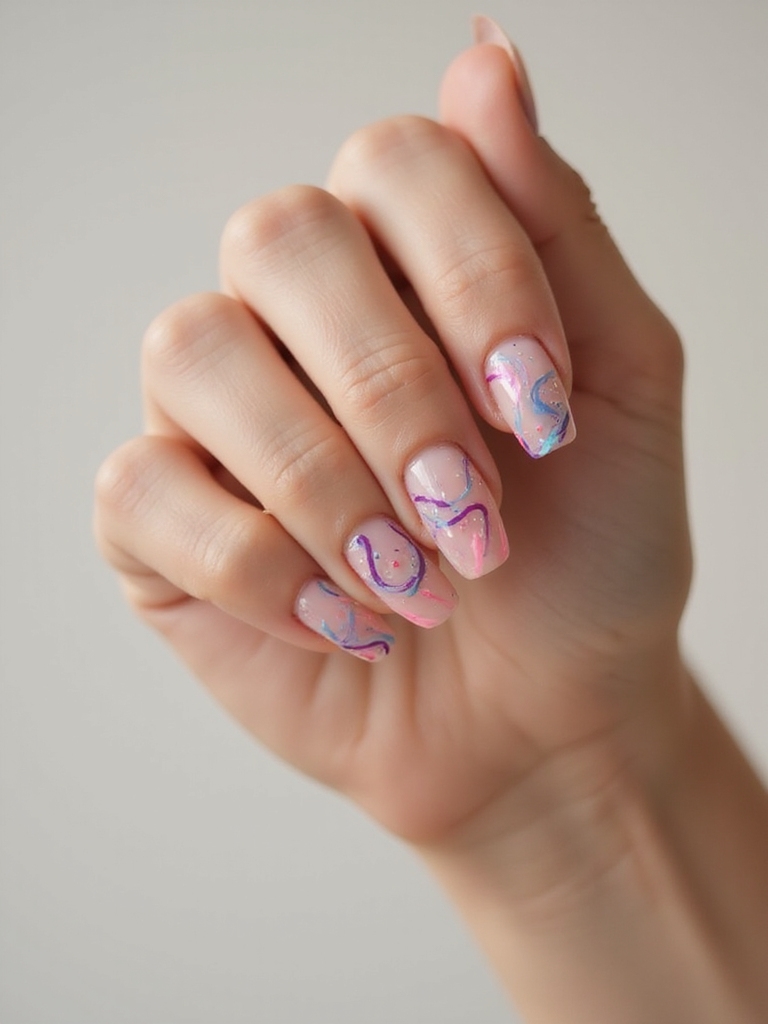 wavy negative space squiggle nails